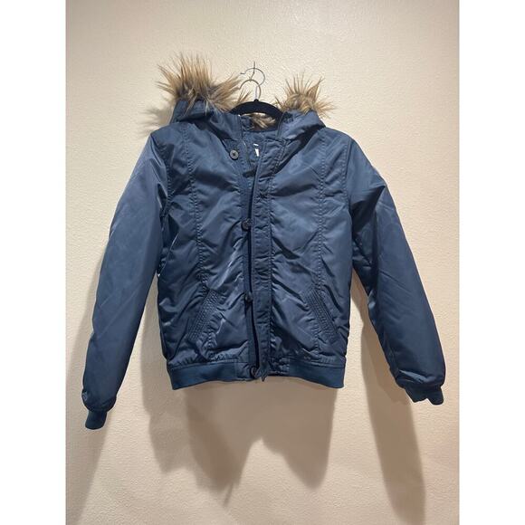 Girls Catimini Blue Faux Fur Hooded Jacket NWOT size 10 - Picture 1 of 5